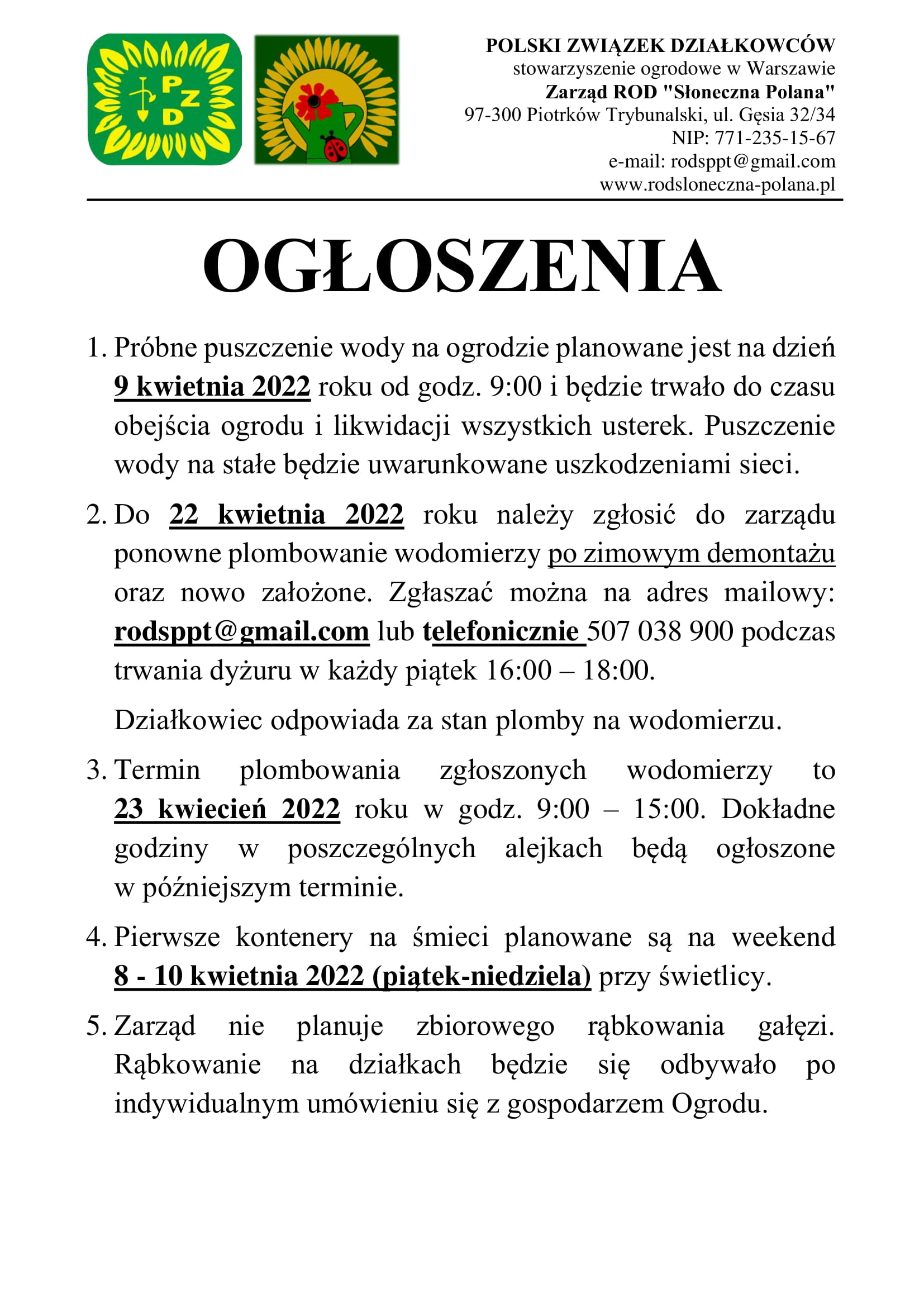 ogłoszenia na początek 2022 1
